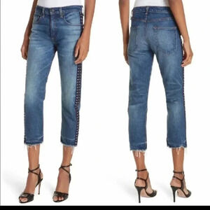 Veronica Beard Ines 10.75 Girlfriend Cropped Raw Hem Jeans(27)